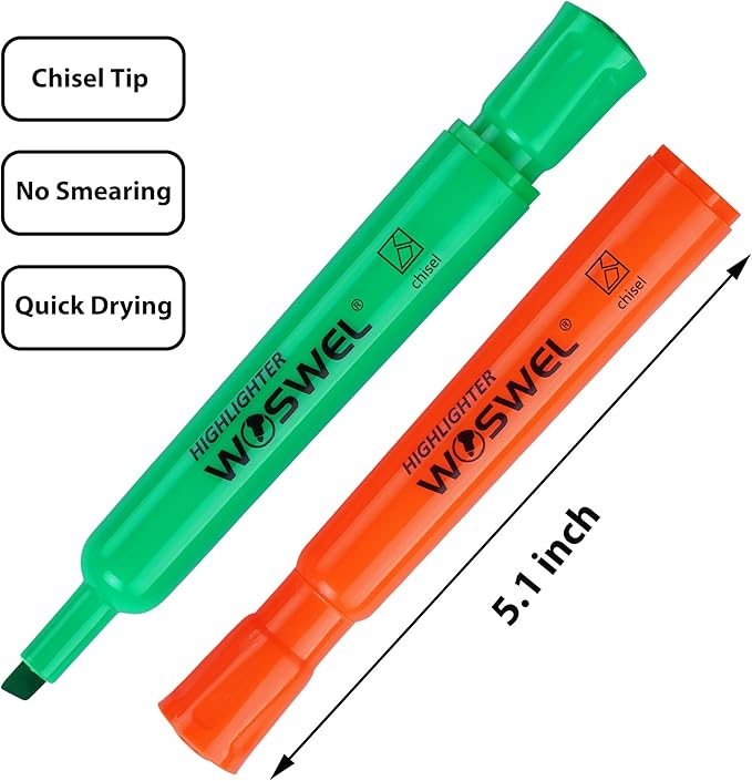 Highlighters Bulk, 24 Pack Tank Style Highlighters Assorted Fluorescent Colors Set, 6 Bright Colors Chisel Tip Highlighter Markers for Kid and Adult Coloring, Highlighting as School Supplies