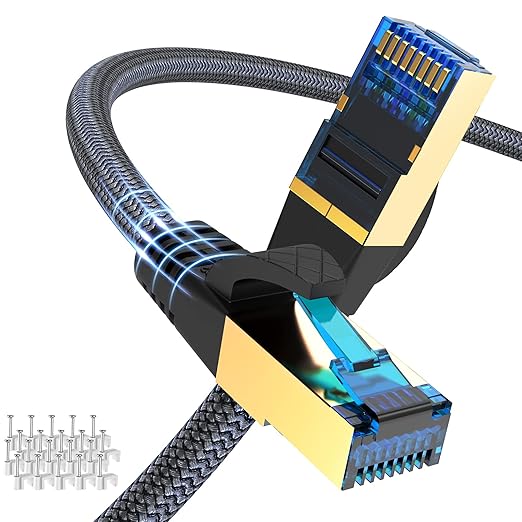 Cat 8 Ethernet Cable 33ft, Indoor Nylon Braided Cat 8 Cable, Heavy Duty 26AWG by Ciwoda