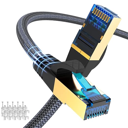 Cat 8 Ethernet Cable 100ft, Indoor Nylon Braided Cat 8 Cable, Heavy Duty 26AWG by Ciwoda