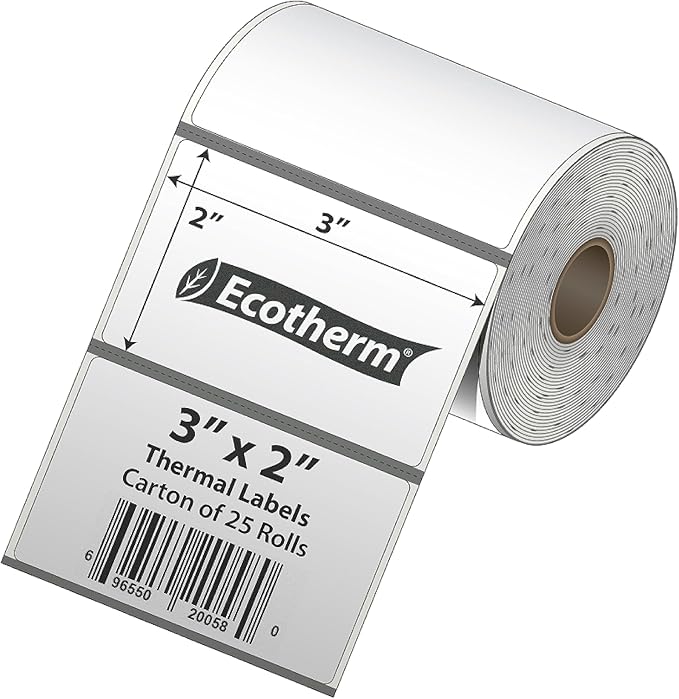 3" x 2" Mobile Printer Labels | 25 Rolls | 5250 Labels | fits Zebra ZQ630, QL420, QL320 and QLn420 Printers | Black Mark On Liner | .75" Core Rolls | by Ecotherm