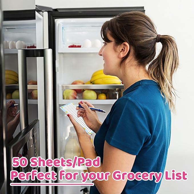 4 Pack Magnetic Note Pad for Fridge with Pen Holder, Totally 200 Sheets Magnetic To Do List, Grocery List, Shopping List, Memo Pads for Refrigerator（Fruit Design）