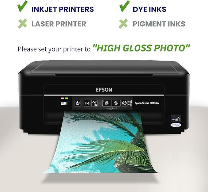 4x6 Photo Paper, Goefun 200GSM/54LB Glossy Inkjet Printer Paper for Dye Ink, 100 Sheets