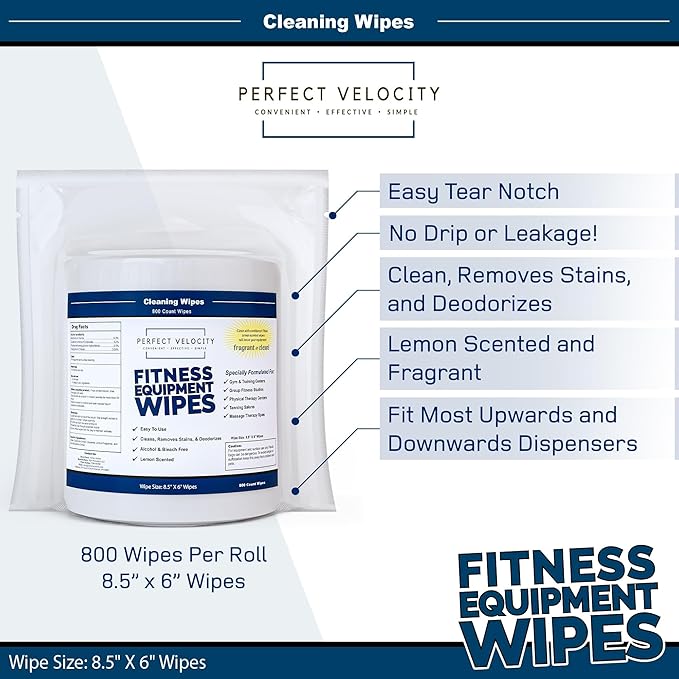 Fitness Gym Equipment Wipes - 4 Rolls of 800 Pre-Moistened Cleaning Refill Wet Wipes - For Upwards and Downwards Dispensers