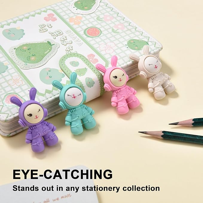 20Pcs Outer Space Themed Erasers for Kids Bulk, Cute Rabbit Astronaut Buddy Eraser Spaceman Erasers for School Classroom Supplies Party Favors