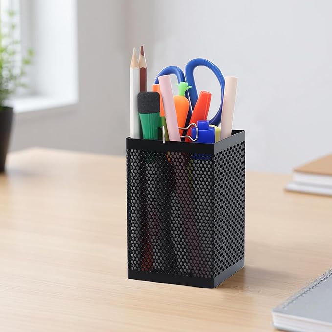 Comix Mesh Pen Holder Desk, Wire Pencil Holder with Foam Pad and Non-Slip Bottom Office Supplies Desk Organizer for Home Office School, 2 Packs