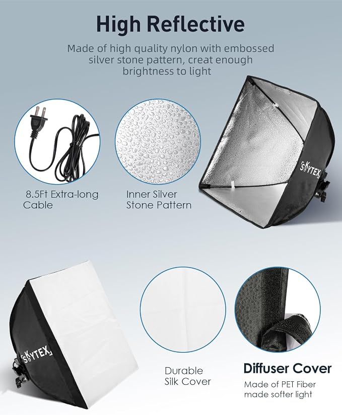 Skytex Softbox Lighting Kit 16x16in Soft Box 1Pack Upgrade 135W 2700-6400K - Image 6