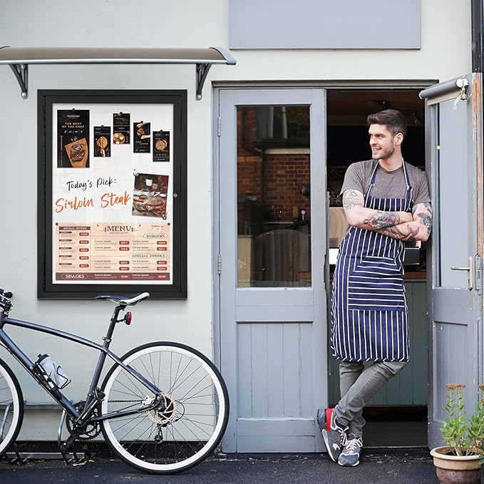 Outdoor Bulletin Board 36x24 in, Weatherproof Enclosed Bulletin Board with Locking Door, Magnetic Whiteboard, Black Aluminum
