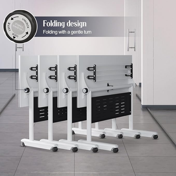 6Pack Conference Room Table, Folding Conference Table for Office Classroom, Mobile Training Tables with Casters Silent Wheels, Large Rectangular Convertible Modular Seminar Tables (L55.1in)