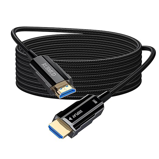 8K HDMI 2.1 Cable 15ft/5m, Fiber Optic HDMI Cable Braided Cord, High Speed by RUBMUD