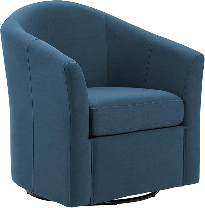 UIXE 360° Swivel Barrel Accent Chair, Modern Round Arm Chair Upholstered Club Armchair, Single Sofa Seating in Fabric for Living Room, Bedroom (Blue)
