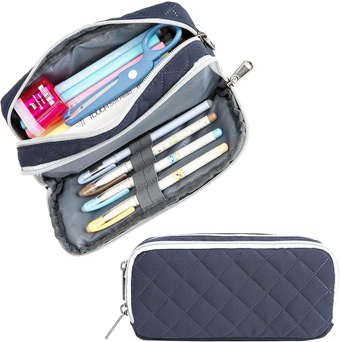 Della Gao Small Pencil Case Large Capacity Pencil Pouch Marker Pen Bag Coin Pouch Office Stationery Organizer (DarkBlue-02RH)