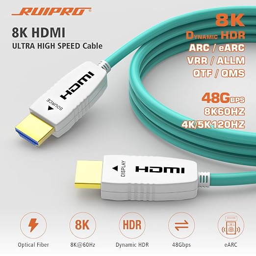 RUIPRO 8K Fiber Optic HDMI Cable 65 Feet 48Gbps 8K60Hz 4K120Hz Dynamic HDR eARC - Image 2