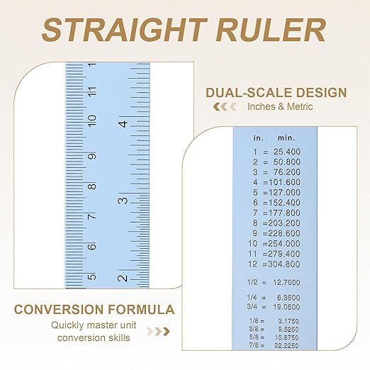HARFINGTON 6pcs Metal Straight Ruler 30cm Metric SAE Aluminum Alloy Measuring Rulers Scale Tool with Hole for Measure Study Reading Classroom Office, Light Blue