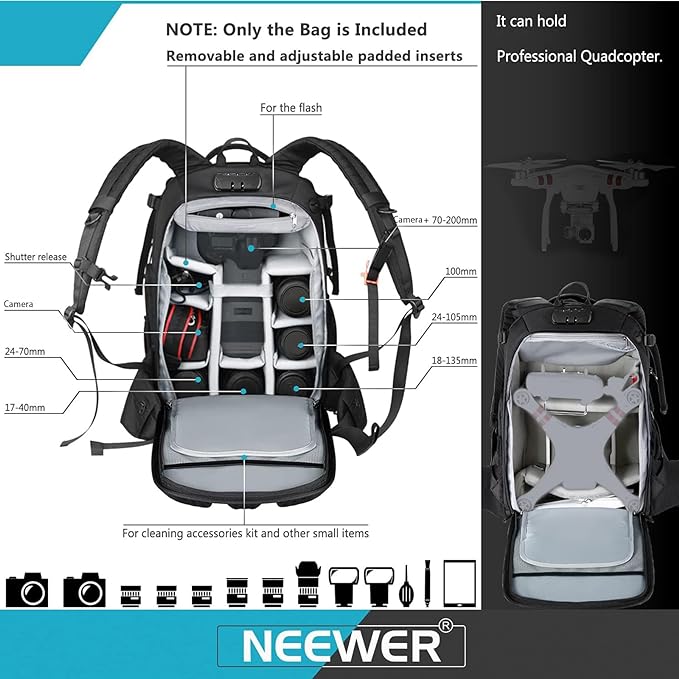 Neewer Pro Camera Case Waterproof Shockproof Adjustable Padded Camera Backpack - Image 3