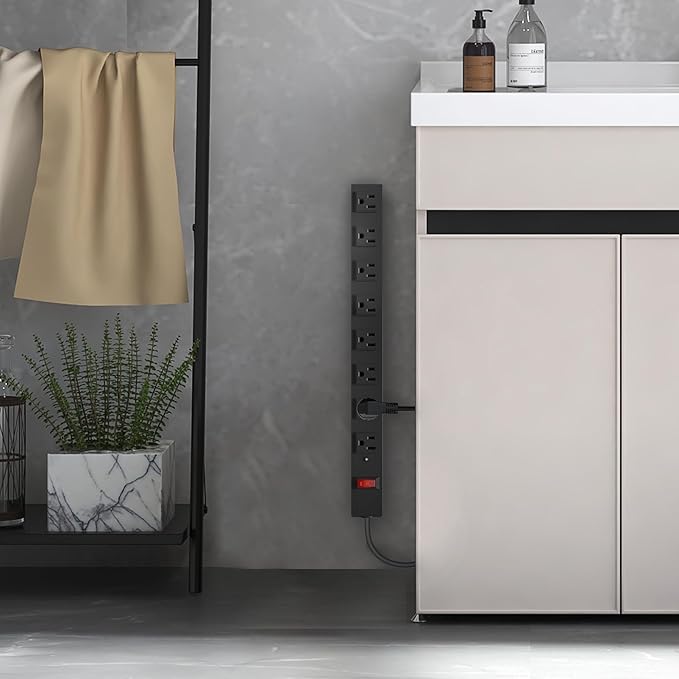 8 Outlets Heavy Duty Power Strip with 8 Ft UL 14AWG Power Cord Straight Plug and Switch,Wide Spaced Shop Power Strip Metal for Commercial,Industrial,School and Home,15A 125V 1875W,Black(8FT)