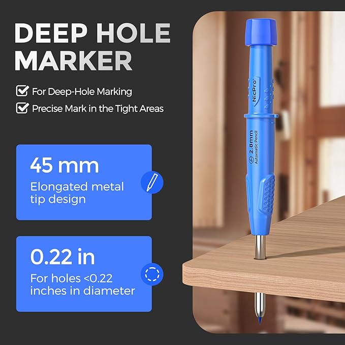 Nicpro 5 Pack CP3000 Carpenter Pencil with Sharpener, Mechanical Pencils Set with 59 Refills, Heavy Duty Construction Pencil, Carpenter Tools for Architect Marking (Red, Black, Orange, Green, Blue)