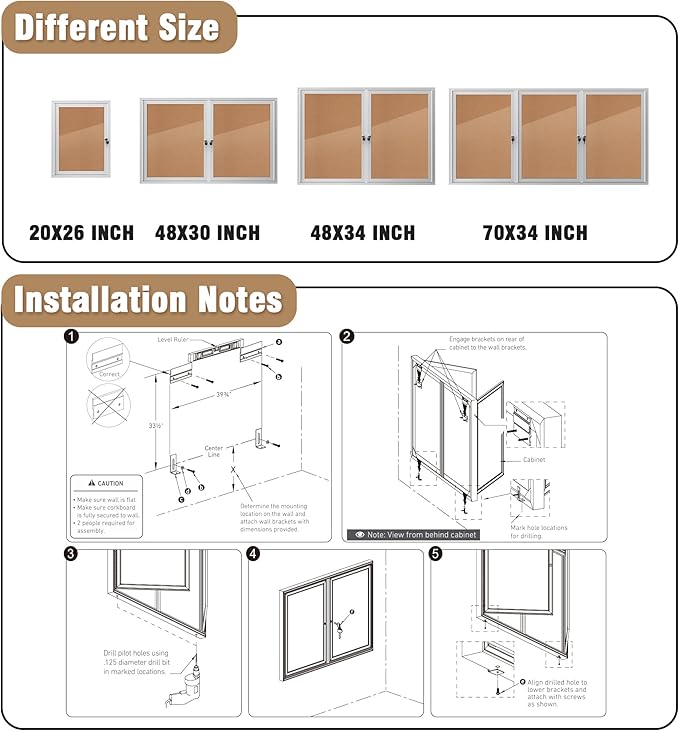 48"x30" Enclosed Bulletin Board, Outdoor Lockable Weather-Resistant Aluminum Cork Noticeboard for School & Office, Silver Frame w/Cork