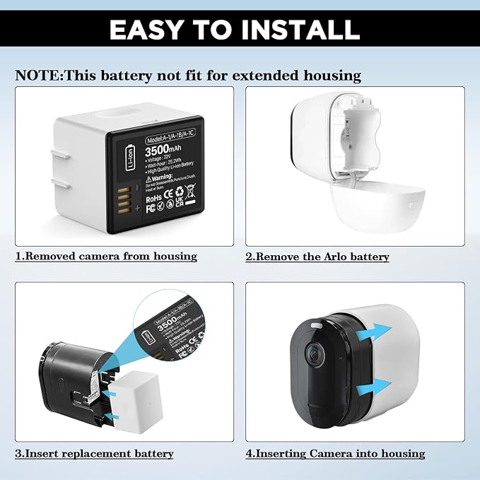 Battery for Arlo Pro, Pro 2, 3500mAh Replacement Battery for VMC4030 VMC4030P - Image 5