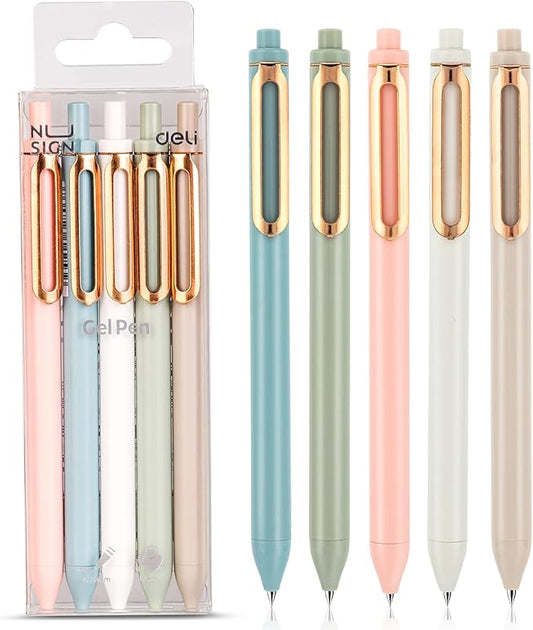 Gel Pens, 5 Pcs 0.5mm Retractable Quick Dry Black Ink Fine Point Rolling Ball Gel Pen, Smooth Writing No Bleed for Journaling Note Taking, Home School Office Supplies