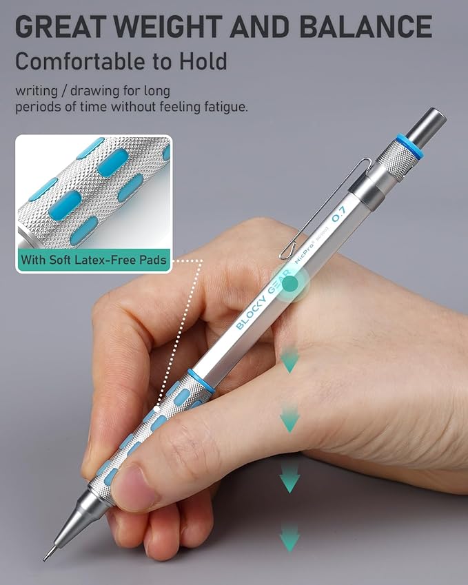 Nicpro 36PCS Blocky Gear Mechanical Pencil Set with Case, Metal Mechanical Pencils 0.3, 0.5, 0.7, 0.9, 2mm Lead Holder for Art Drawing Sketching with 21 Tubes (6B 4B 2B HB 2H 4H Colors) Lead Refills