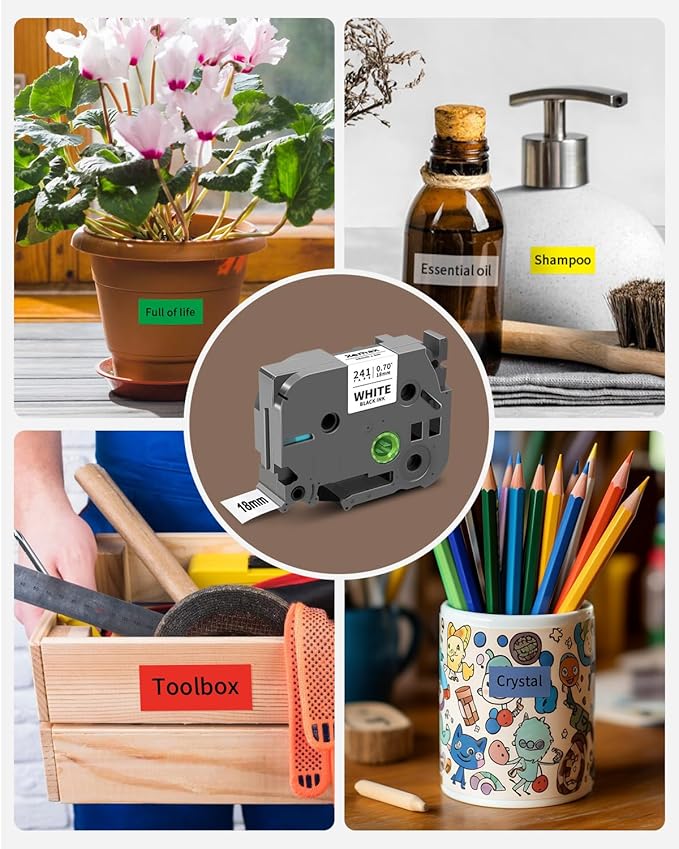 6-Pack Tze 18mm 0.7" Laminated Colored Label Tape Compatible for Brother P Touch Label Tape 3/4 Inch Tze 241 Label Maker Tape for PTD400 PTD610BT PTD410, White/Clear/Red/Blue/Yellow/Green