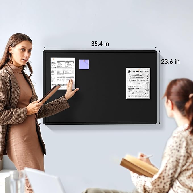 MaxGear Large Bulletin Board 36" x 24", Foldable Felt Board Vision Board Supplies, Cork Board for Office, Home, School, Small Pin Boards for Walls Decorative Display Board Black