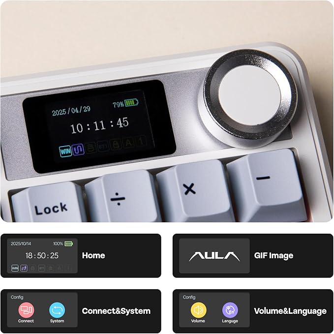 EPOMAKER X Aula F108 PRO Wireless Gaming Keyboard with Screen, 8000mAh Battery, 104 Hot-Swappable and Programmable Keys and Knob, RGB Backlight, for Mac/PC/Android (Blue&White)