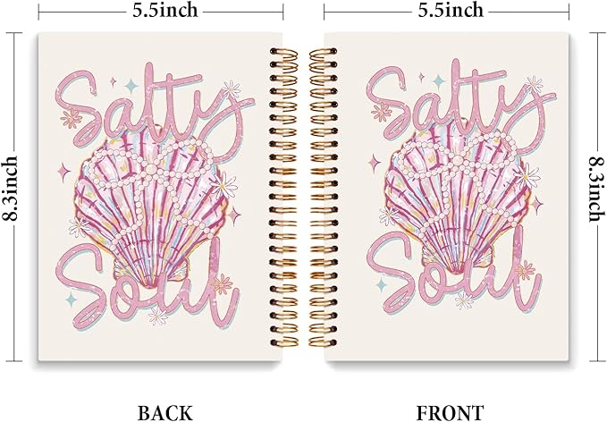 JXREQ Cute Pink Seashell Coastal Notebook Journal for Women, Preppy Pink Journaling Notebooks Coquette Office School Supplies, Beachy Spiral Notebooks 5.5x8.3