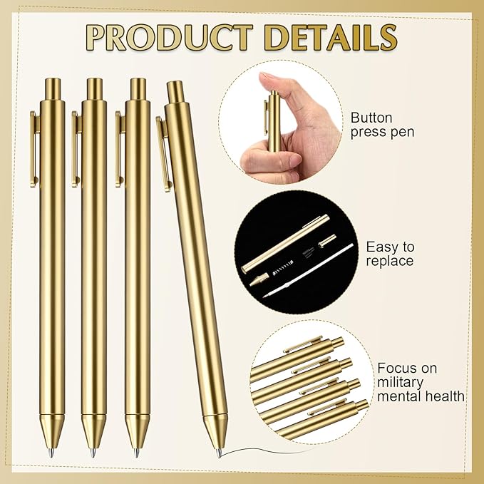 15 Pcs 30 Pcs Gold Slim Ballpoint Pens Bulk Golden Retractable Black Ink Medium Point (0.5mm) Smooth Metallic Color Writing Ballpoint Pens for Wedding Bridal Shower Business Office (Classic Style)