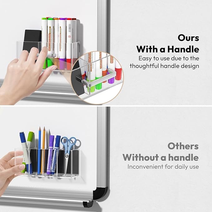 NIUBEE Acrylic Magnetic Pen Holder for Refrigerator, Dry Erase Marker Holder for Whiteboard, Refrigerator, Fridge, Locker, Magnet Pencil Cup Organizer Accessories (with 12 Markers & 1 Eraser)