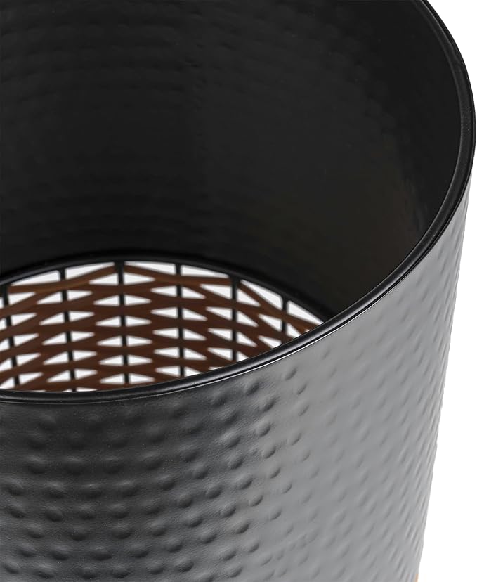 happimess HPM1102C Asher Modern 4.13-Gallon 2-Tone Faux Wicker/Metal Cylinder Waste Basket, Black/Natural for Home, Bathroom, Living Room, Office, Bedroom, Kitchen