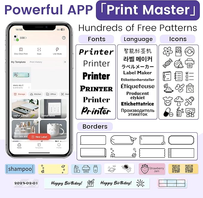 Phomemo D30 Label Makers Machine - Portable Bluetooth Mini Sticker Thermal Label Printer Handheld Rechargeable, Easy to Use for Office Home Organization, Rich Icon Font Multiple Templates