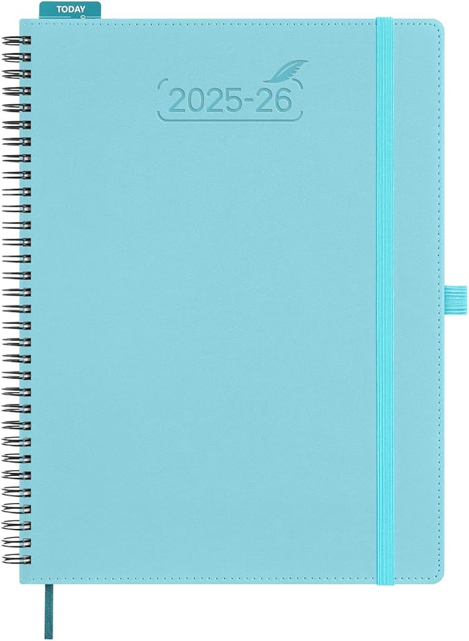 BEZEND Planner 2025-2026 Weekly and Monthly, 8.5" x 11" Academic Calendar (Jul 25-Dec 26) Vertical Daily Appointment with Hourly Timeslot & Monthly Tab, Spiral, PU Leather Softcover - Sky Blue