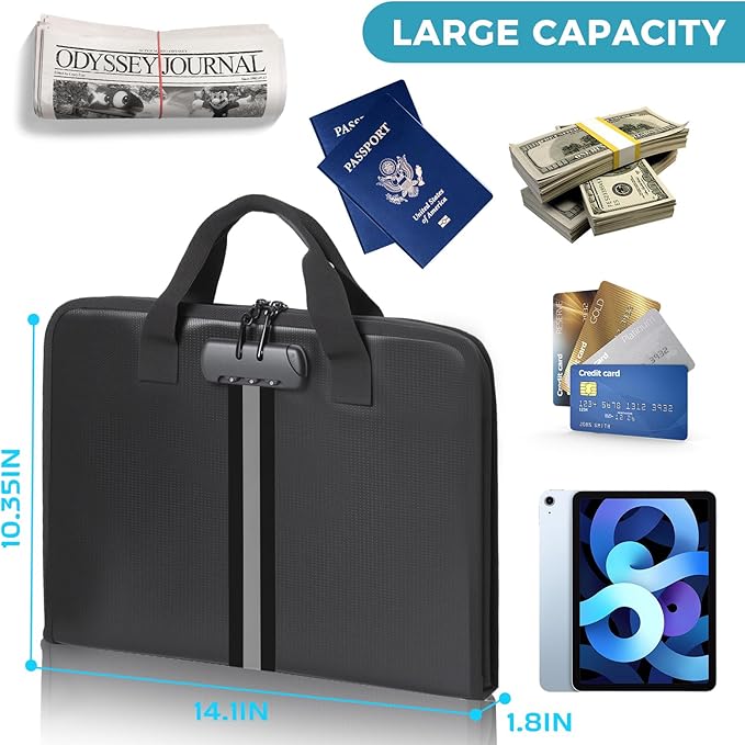 Accordion File Organizer with Combination Lock,Fireproof Expanding File Folder with Multi Pockets,13 Pockets Document Organizer with Handle & Labels,Portable Home Travel Safe Storage Letter A4 Files