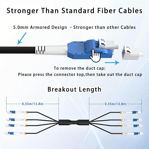 50M/164FT LC to LC Armored Outdoor Fiber Optic Cable, Single Mode Duplex - Image 7