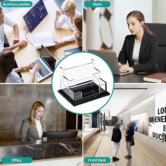 PecMuikee Business Card Holder for Desk，Acrylic Business Card Display Stand,Multiple Business Card Holders for Office, Exhibition, Home, Restaurant 2 Slot 2 Tier