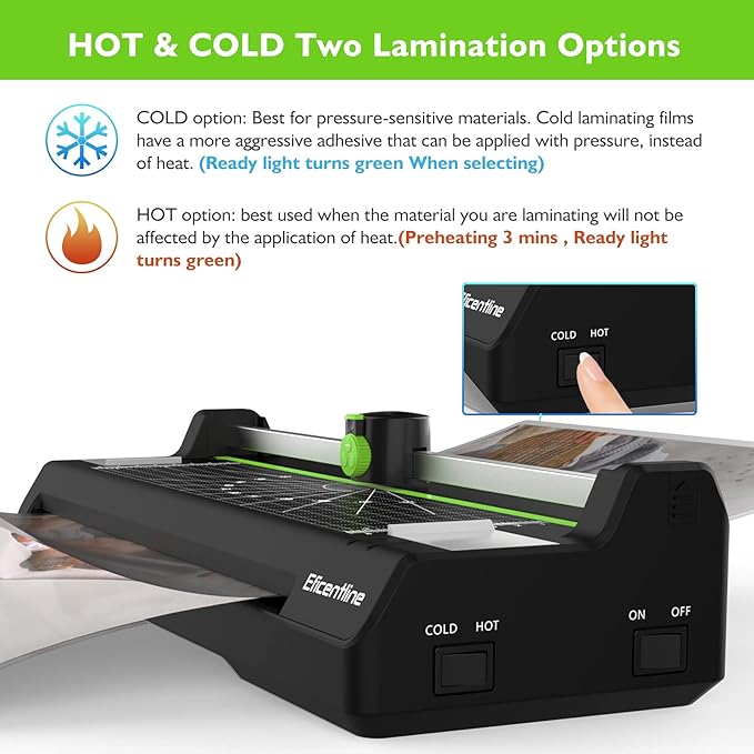 Laminator Machine for A3/A4/A6, Thermal Laminating Machine for Home Office School Use with 50 Pouches, Paper Trimmer and Corner Rounder (Green)