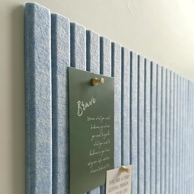 Large Cork Board for Office, 8 Pack Felt Wall Tiles with Slat Wall Paneling, Felt Bulletin Board Pin Board Cork Boards for Walls - Light Blue