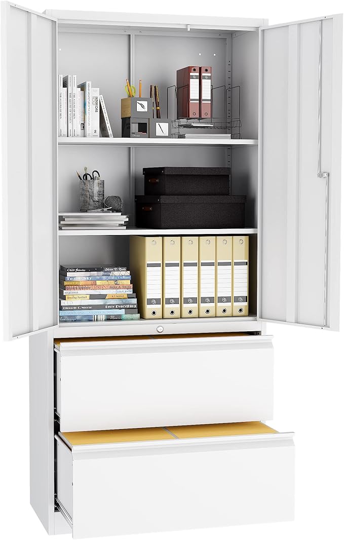 Metal Steel Storage Cabinets with Lockable Drawers and Doors Lateral File Cabinets Steel Metal Filing Lockers for Home Office Hanging Files Letter/Legal/F4/A4 Size