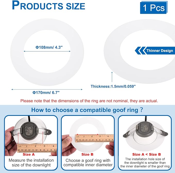 PATIKIL 4.3" ID 6.7" OD Plastic Trim Ring, Ceiling Light Goof Rings Matte - Image 2