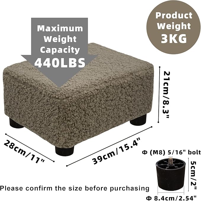 CAROLMADE Small Foot Stool Ottoman Footstool with Legs Under Desk Footrest for Living Room Bedroom and Office, Soft Coffee