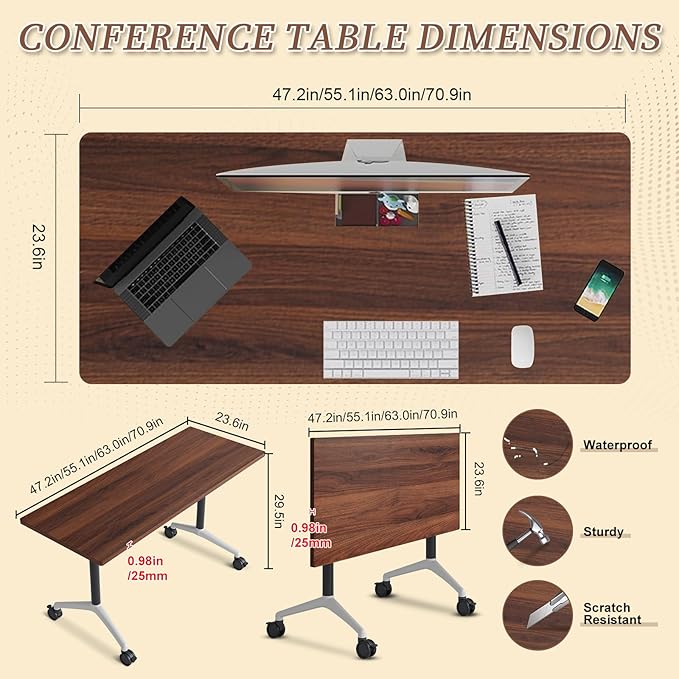 Folding Conference Room Table, Modern Conference Tables with Wheels, Large Rectangular Mobile Training Tables for Office Classroom, Foldable Modular Boardroom Seminar Table (10pack L55.1in)