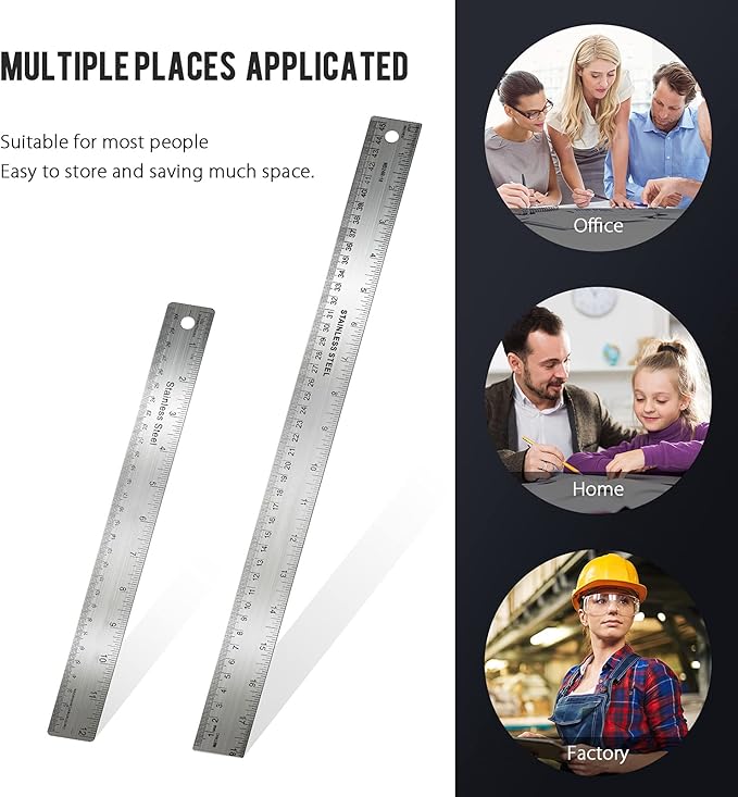 Frienda 2 Pcs Metal Ruler Cork Backed 12 Inch and 18 Inch Stainless Steel Rulers with Cork Backing Non Slip Straight Measure Edge for Student Graduation School Supply