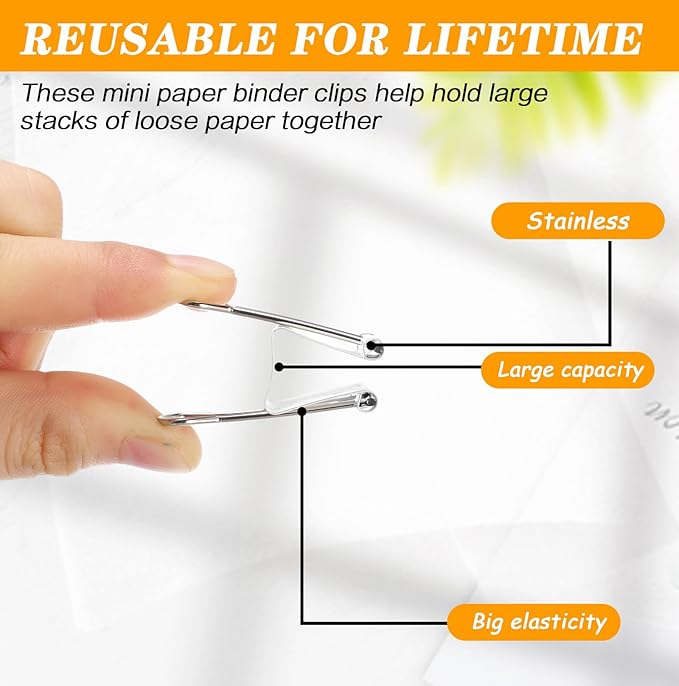 Jetec 100 Pcs 2in/51mm White Metal Binder Clips Bulk Medium Reusable Fold Back Binder Clips Paper Clamps Spring Steel Sturdy for Home School Office Supplies