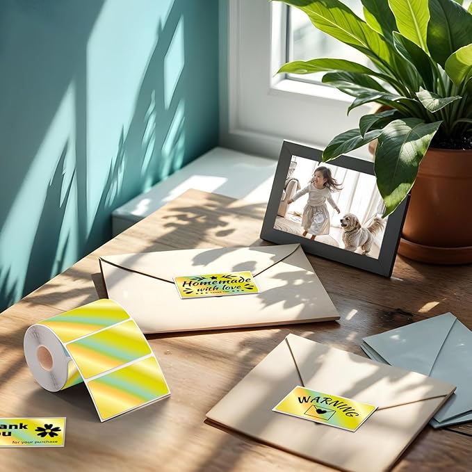 2.25x1.25 Inch Thermal Labels Gold, Holographic Sliver Barcode Thermal Labels for Thermal Printer and Small Business, Multi-Purpose Rectangle Stickers, 500 Sheets/Roll