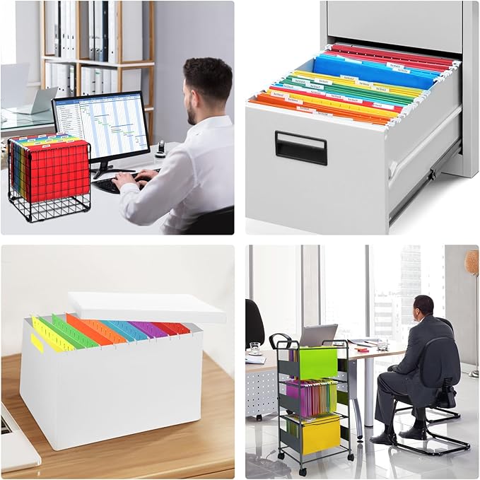 60 Pack Hanging File Folders Letter Size, Colored Hanging Folders with 1/5-Cut Adjustable Tab, Extra Capacity Hanging File Folders, 1 Inch Expansion, Perfect Office, Home, Classroom Supplies