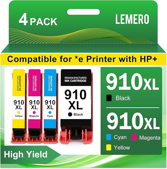 910 XL 910XL Ink Cartridges Combo Pack High Yield Replacement for HP 910XL Ink Cartridges for OfficeJet 8015e 8010 OfficeJet Pro 8025e 8020 8028e, 4-Pack