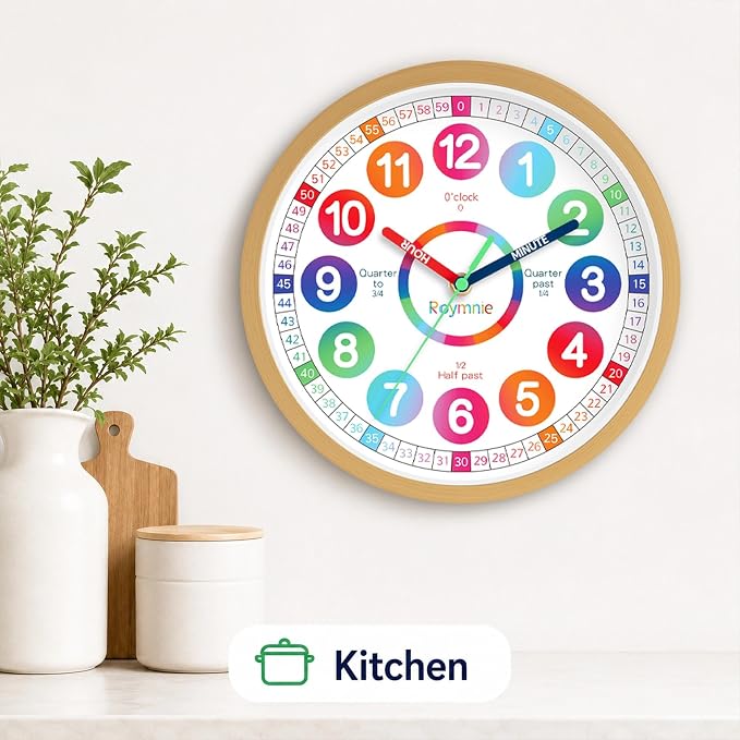 Roymnie Wall Clock Battery Operated Silent Non Ticking Teaching Time Analog - Image 8