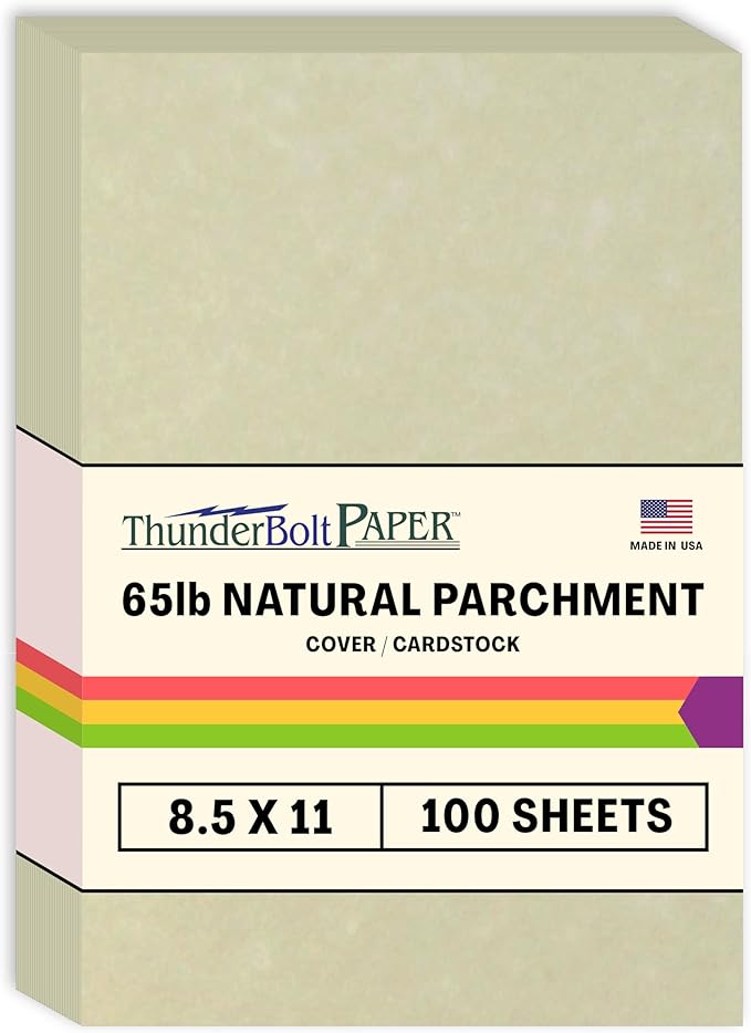 100 Natural Parchment 65lb Cover Paper Sheets 8.5X11 Inches Cardstock Weight Colored Sheets 8.5" X 11" (8.5X11 Inches) Standard Letter|Flyer Size - Printable Old Parchment Semblance