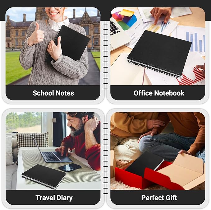 EUSOAR 5 Subject Spiral Notebook, 1pcs B5 7.3"x10.2" College Ruled Hardcover Writing Pads with 100GSM Lined Paper, 120Sheets/ 240Pages, for Note Taking School Business Work Writing Diary, Black